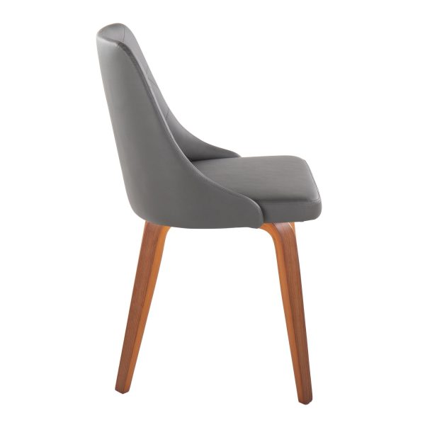 Marche Contemporary Walnut Grey Faux Leather Dining Chairs Set of 2 3