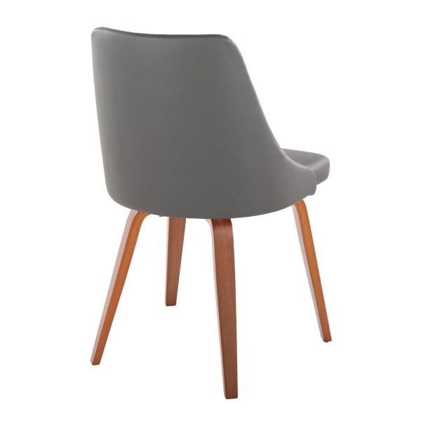 Marche Contemporary Walnut Grey Faux Leather Dining Chairs Set of 2 4