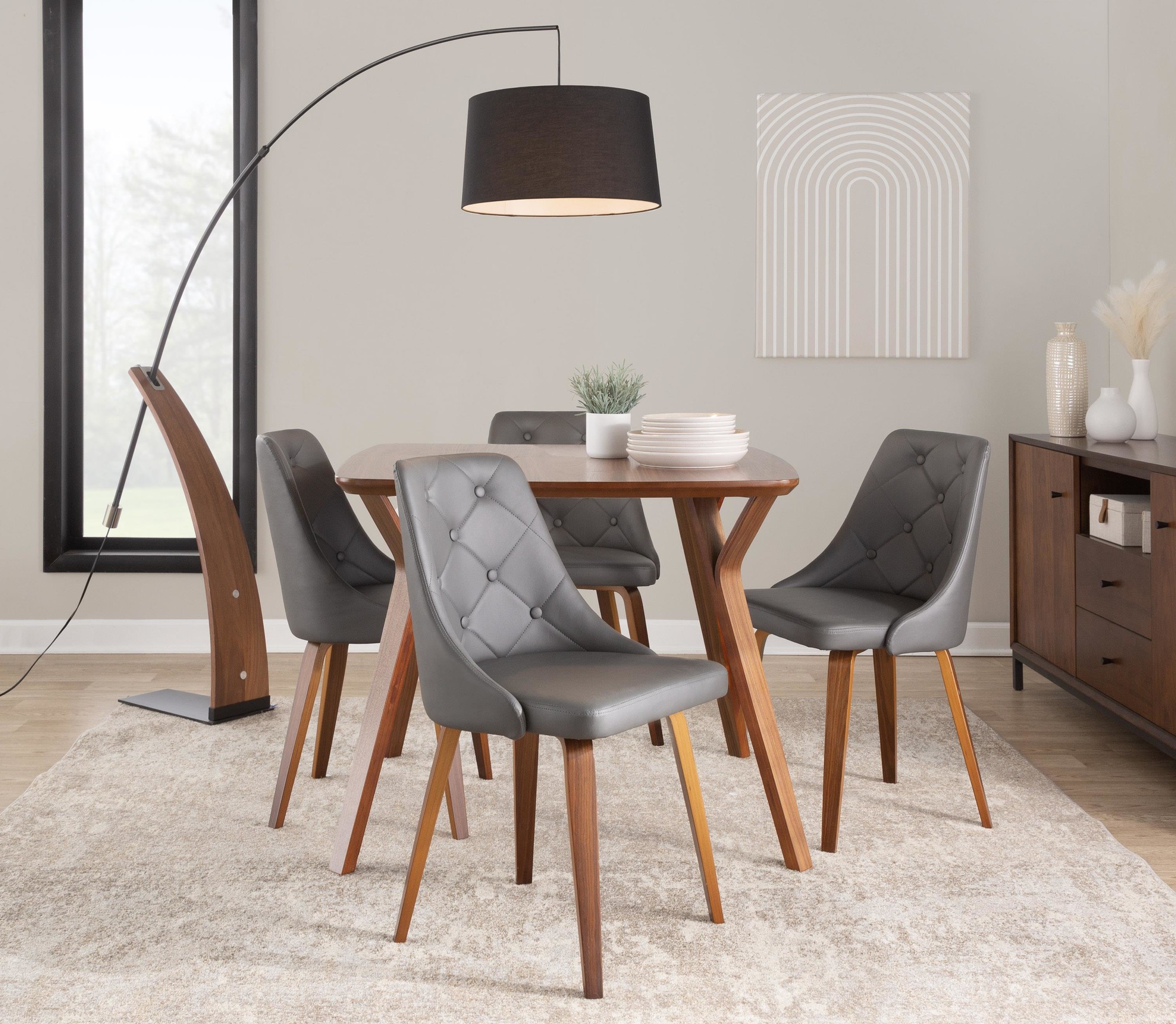Marche Contemporary Walnut Grey Faux Leather Dining Chairs (Set of 2) 1 Marche Contemporary Walnut Grey Faux Leather Dining Chairs (Set of 2)