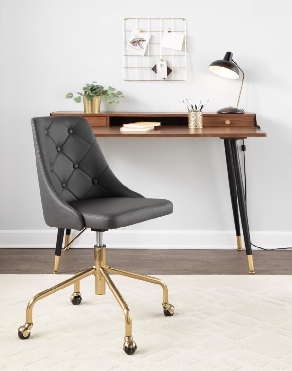 Marche Grey Faux Leather Gold Metal Contemporary Office Chair 1