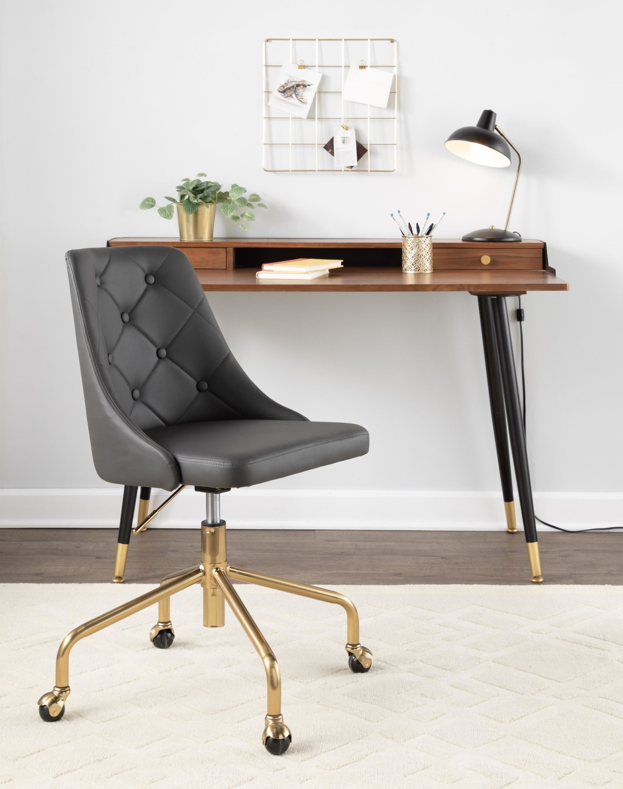 Marche Grey Faux Leather Gold Metal Contemporary Office Chair 2 Marche Grey Faux Leather Gold Metal Contemporary Office Chair - Image 2