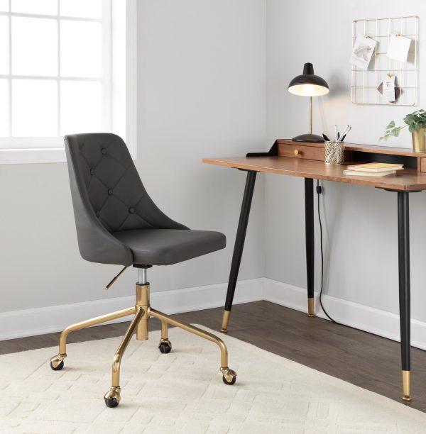 Marche Grey Faux Leather Gold Metal Contemporary Office Chair