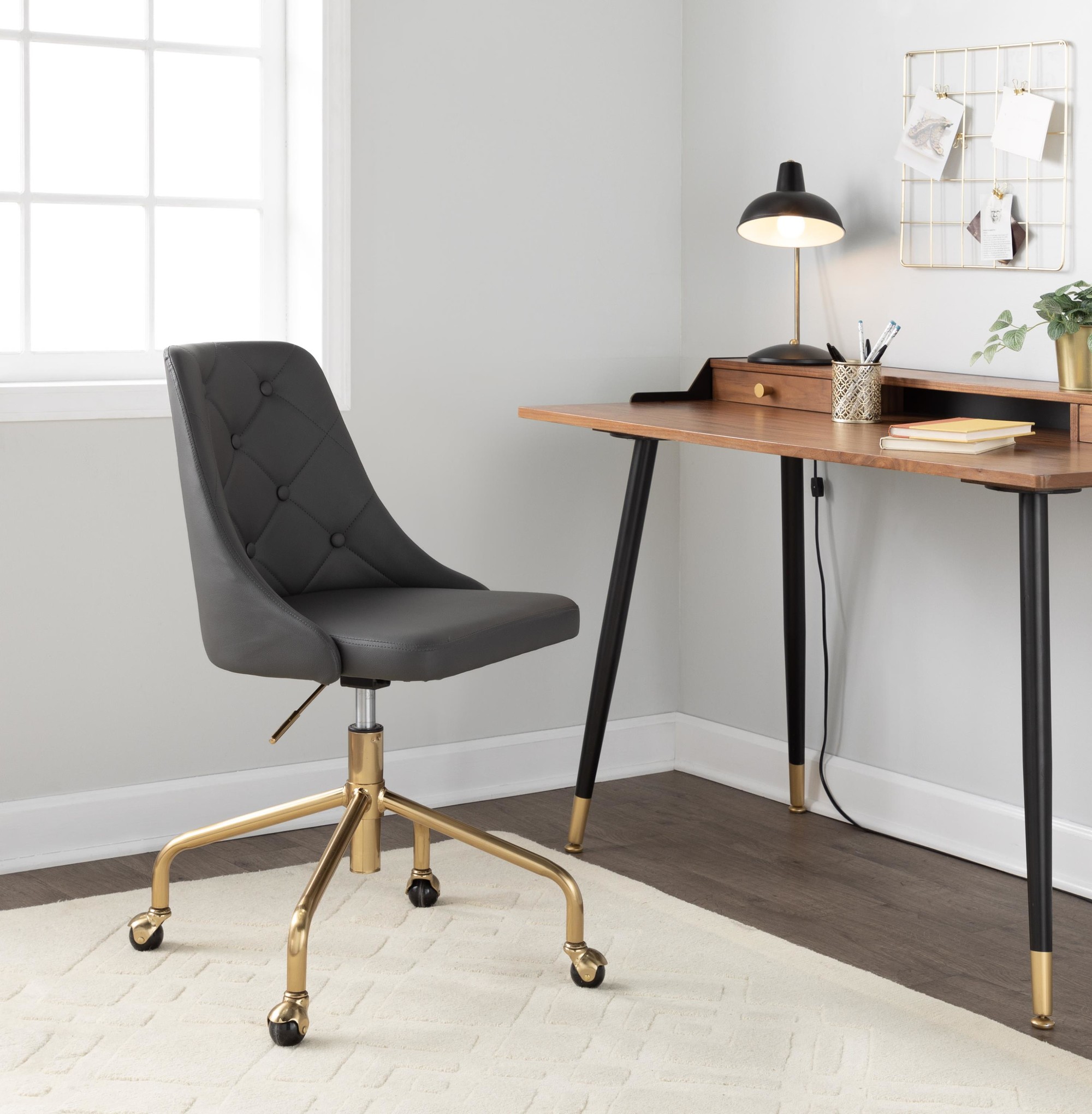 Marche Grey Faux Leather Gold Metal Contemporary Office Chair 1 Marche Grey Faux Leather Gold Metal Contemporary Office Chair