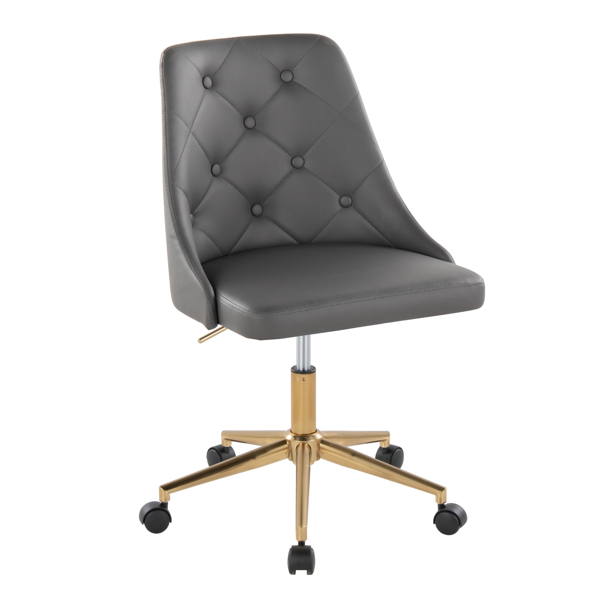 Marche Grey Faux Leather Gold Metal Contemporary Swivel Task Chair 3 Marche Grey Faux Leather Gold Metal Contemporary Swivel Task Chair - Image 3