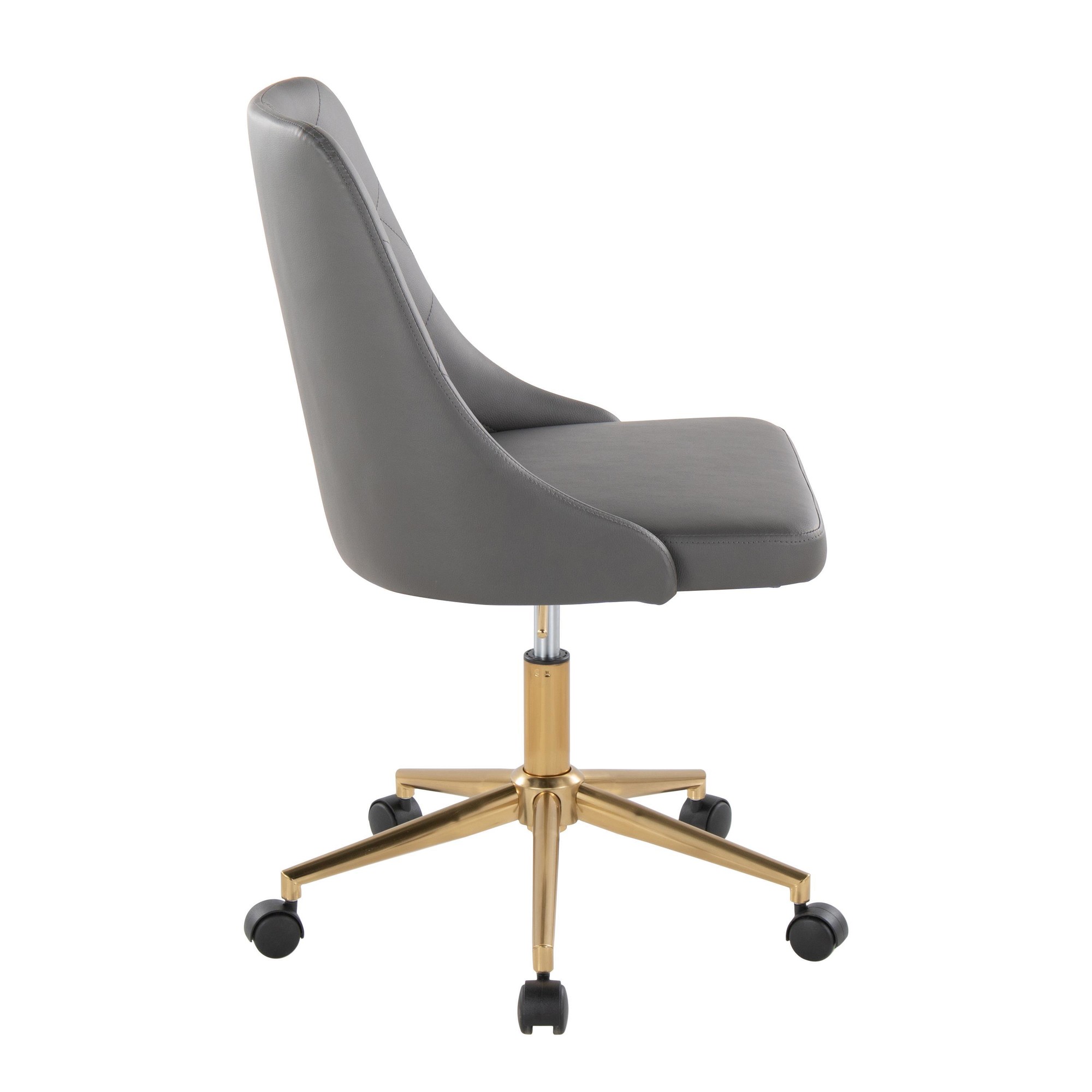 Marche Grey Faux Leather Gold Metal Contemporary Swivel Task Chair 4 Marche Grey Faux Leather Gold Metal Contemporary Swivel Task Chair - Image 4