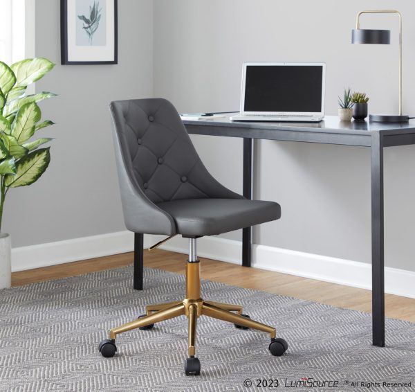 Marche Grey Faux Leather Gold Metal Contemporary Swivel Task Chair