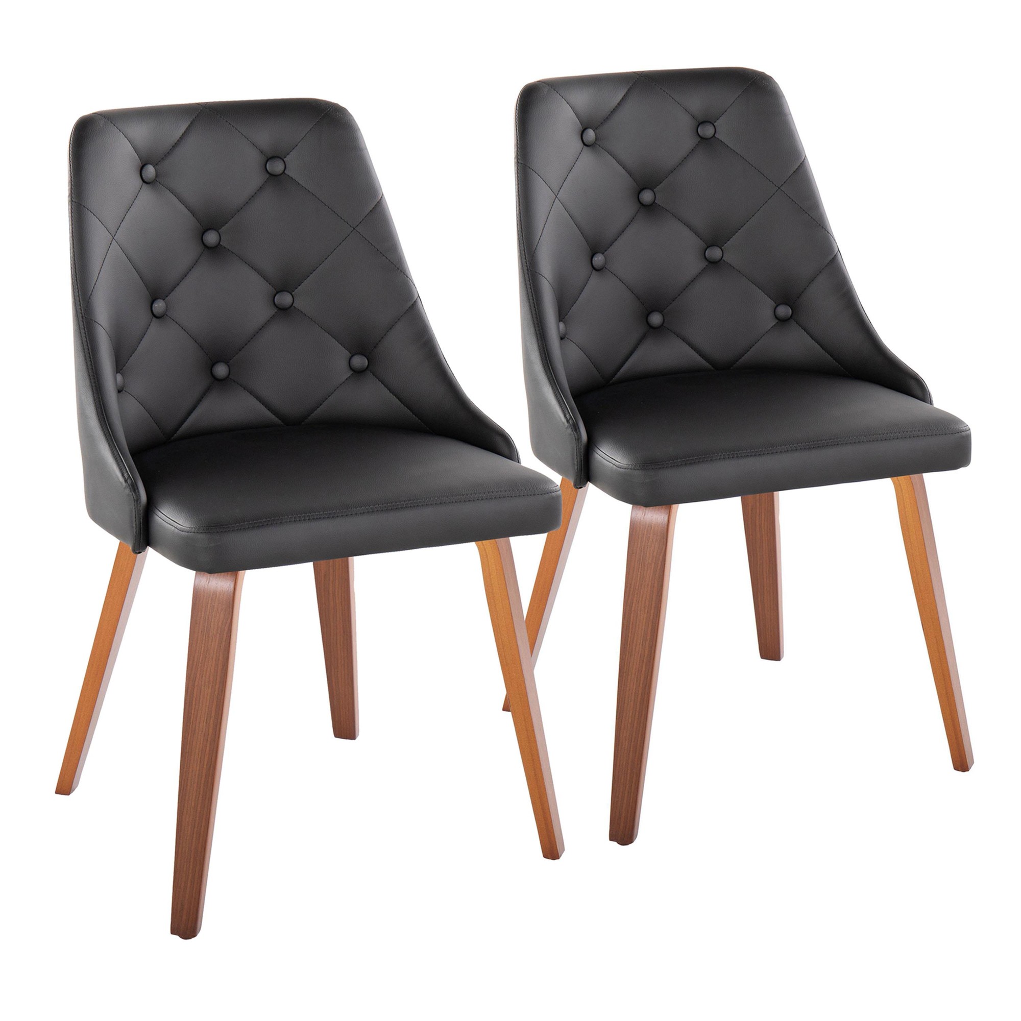 Marche Walnut Wood Black Faux Leather Contemporary Dining Chairs (Set of 2) 2 Marche Walnut Wood Black Faux Leather Contemporary Dining Chairs (Set of 2) - Image 2