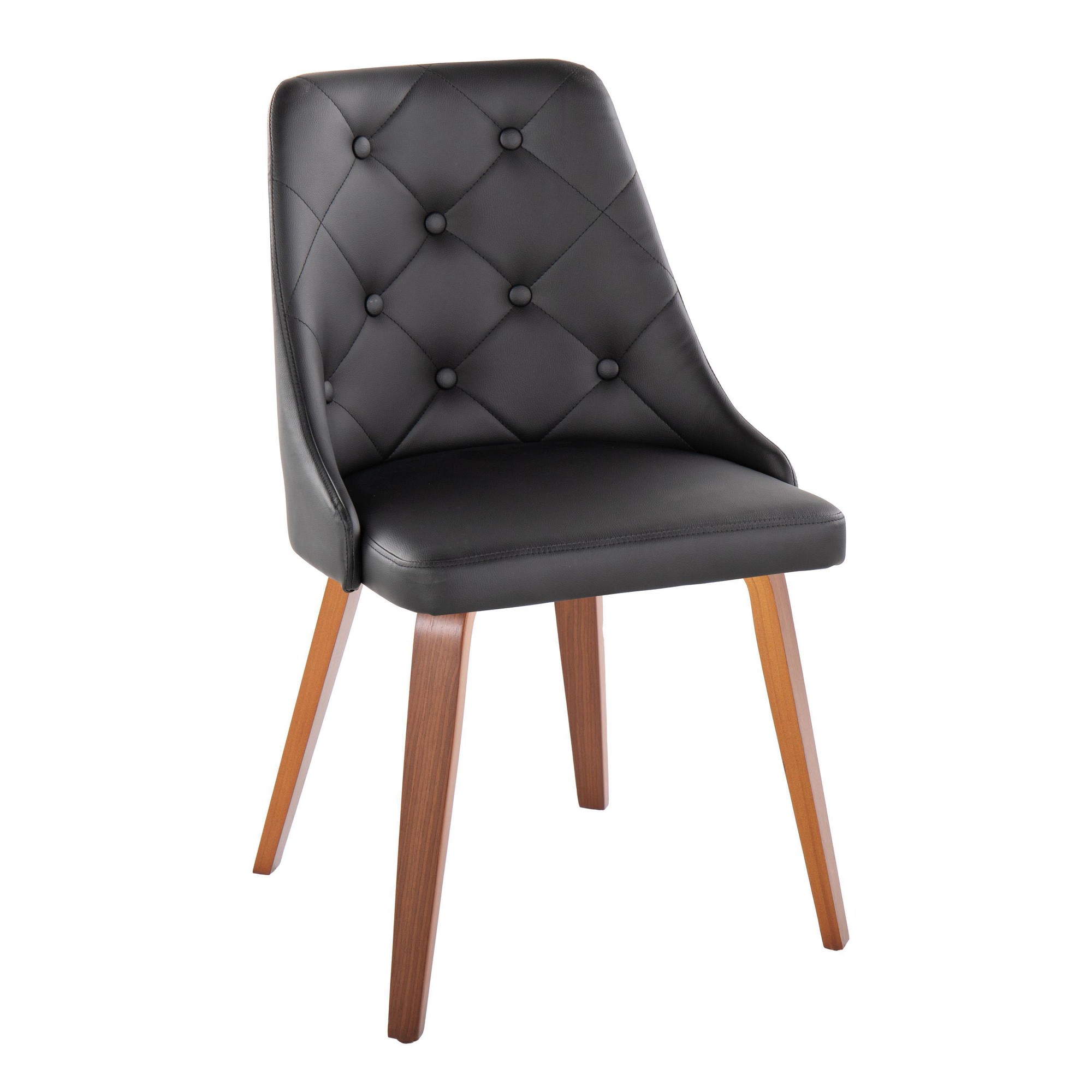 Marche Walnut Wood Black Faux Leather Contemporary Dining Chairs (Set of 2) 3 Marche Walnut Wood Black Faux Leather Contemporary Dining Chairs (Set of 2) - Image 3