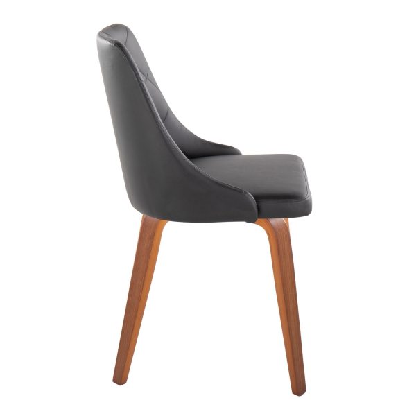 Marche Walnut Wood Black Faux Leather Contemporary Dining Chairs Set of 2 3