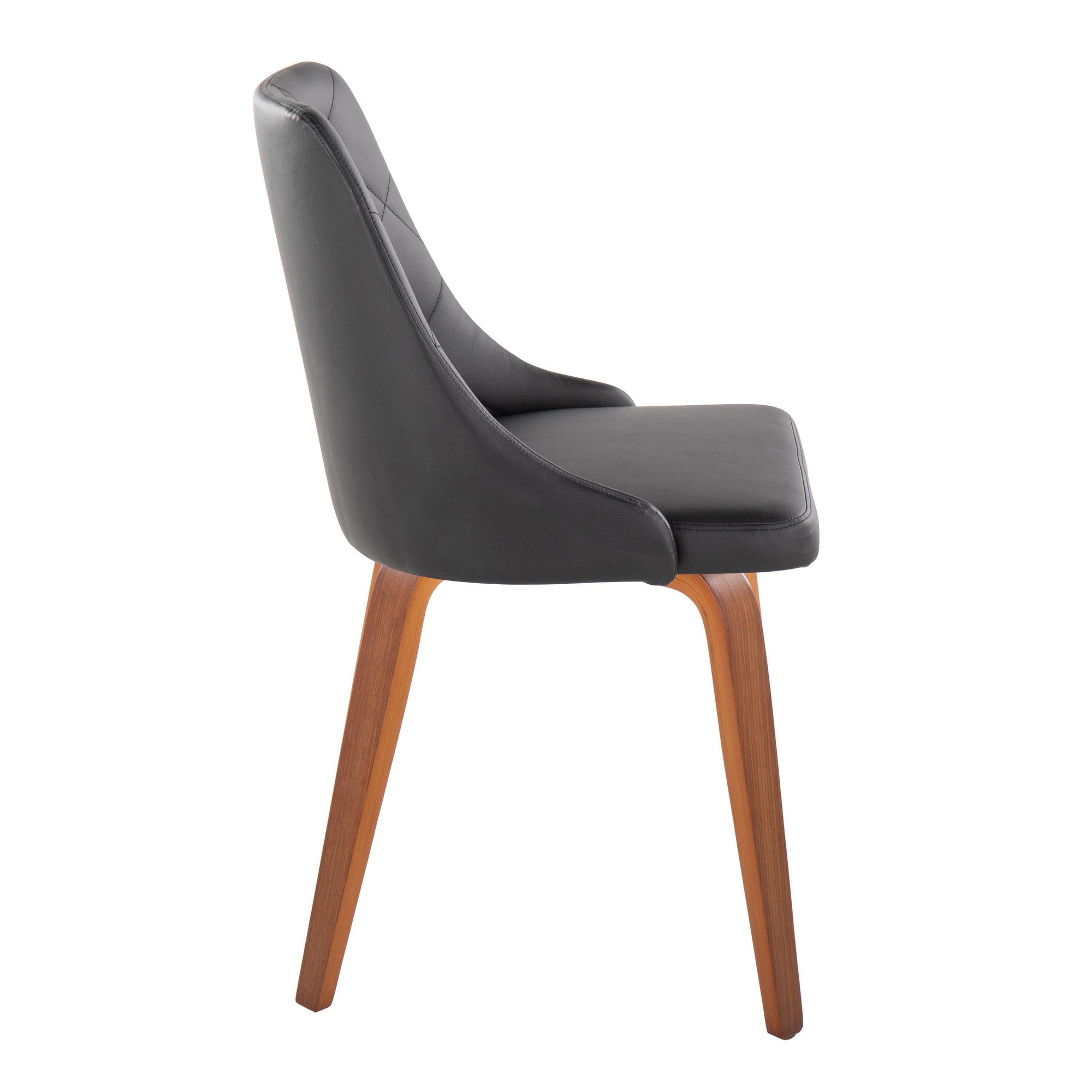 Marche Walnut Wood Black Faux Leather Contemporary Dining Chairs (Set of 2) 4 Marche Walnut Wood Black Faux Leather Contemporary Dining Chairs (Set of 2) - Image 4