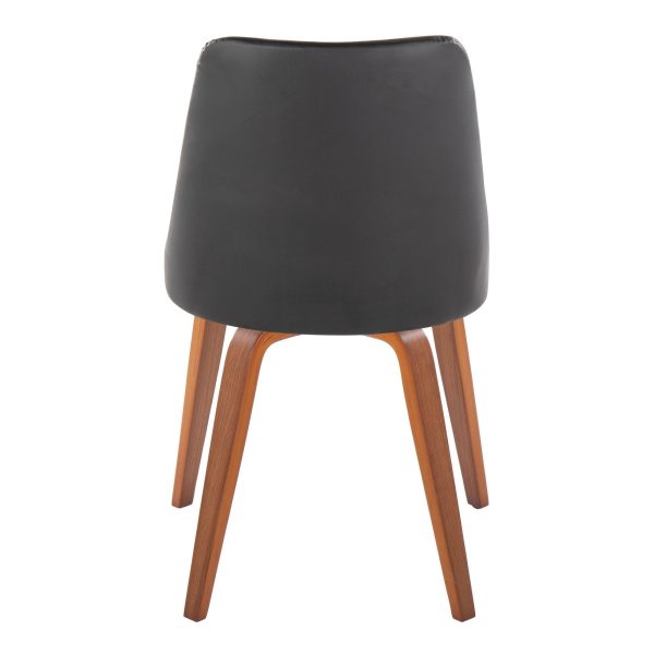 Marche Walnut Wood Black Faux Leather Contemporary Dining Chairs Set of 2 5