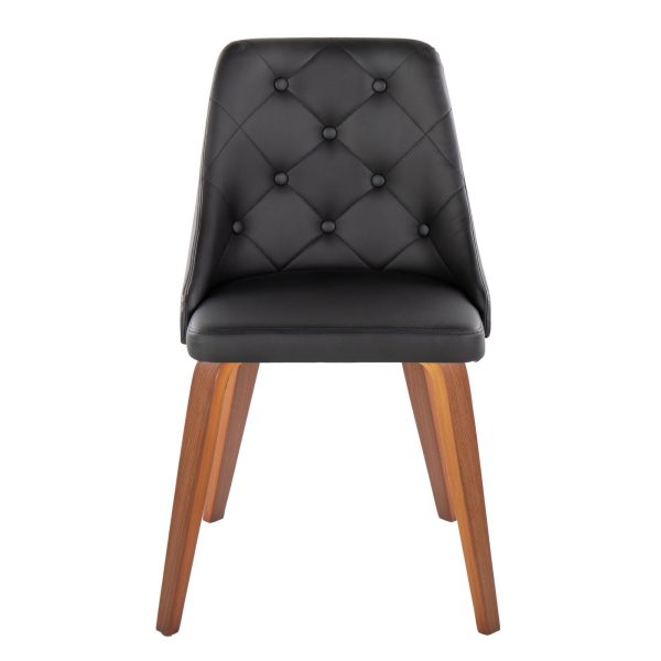 Marche Walnut Wood Black Faux Leather Contemporary Dining Chairs Set of 2 6