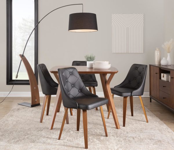 Marche Walnut Wood Black Faux Leather Contemporary Dining Chairs Set of 2