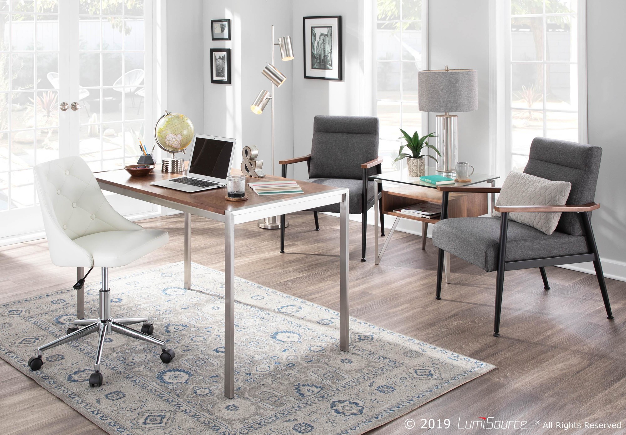 Marche White Faux Leather Contemporary Adjustable Swivel Office Chair 2 Marche White Faux Leather Contemporary Adjustable Swivel Office Chair - Image 2