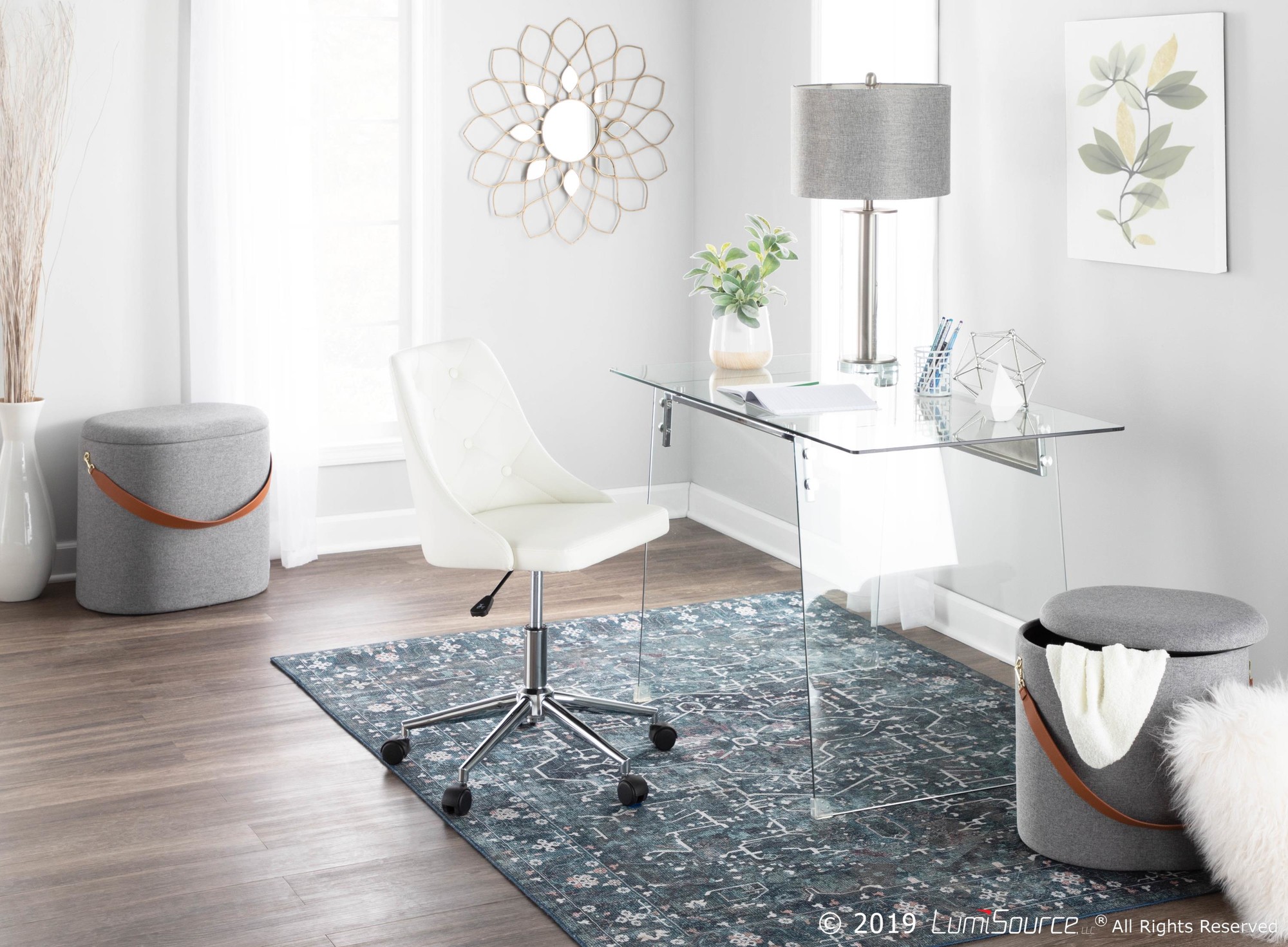 Marche White Faux Leather Contemporary Adjustable Swivel Office Chair 3 Marche White Faux Leather Contemporary Adjustable Swivel Office Chair - Image 3