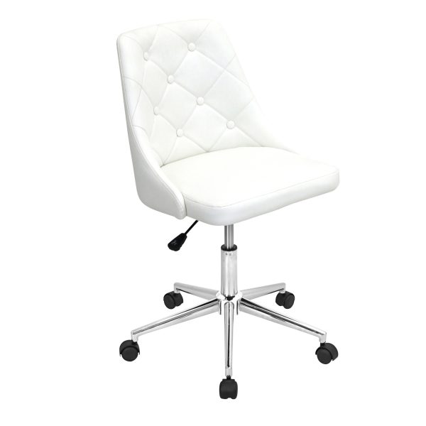 Marche White Faux Leather Contemporary Adjustable Swivel Office Chair 4