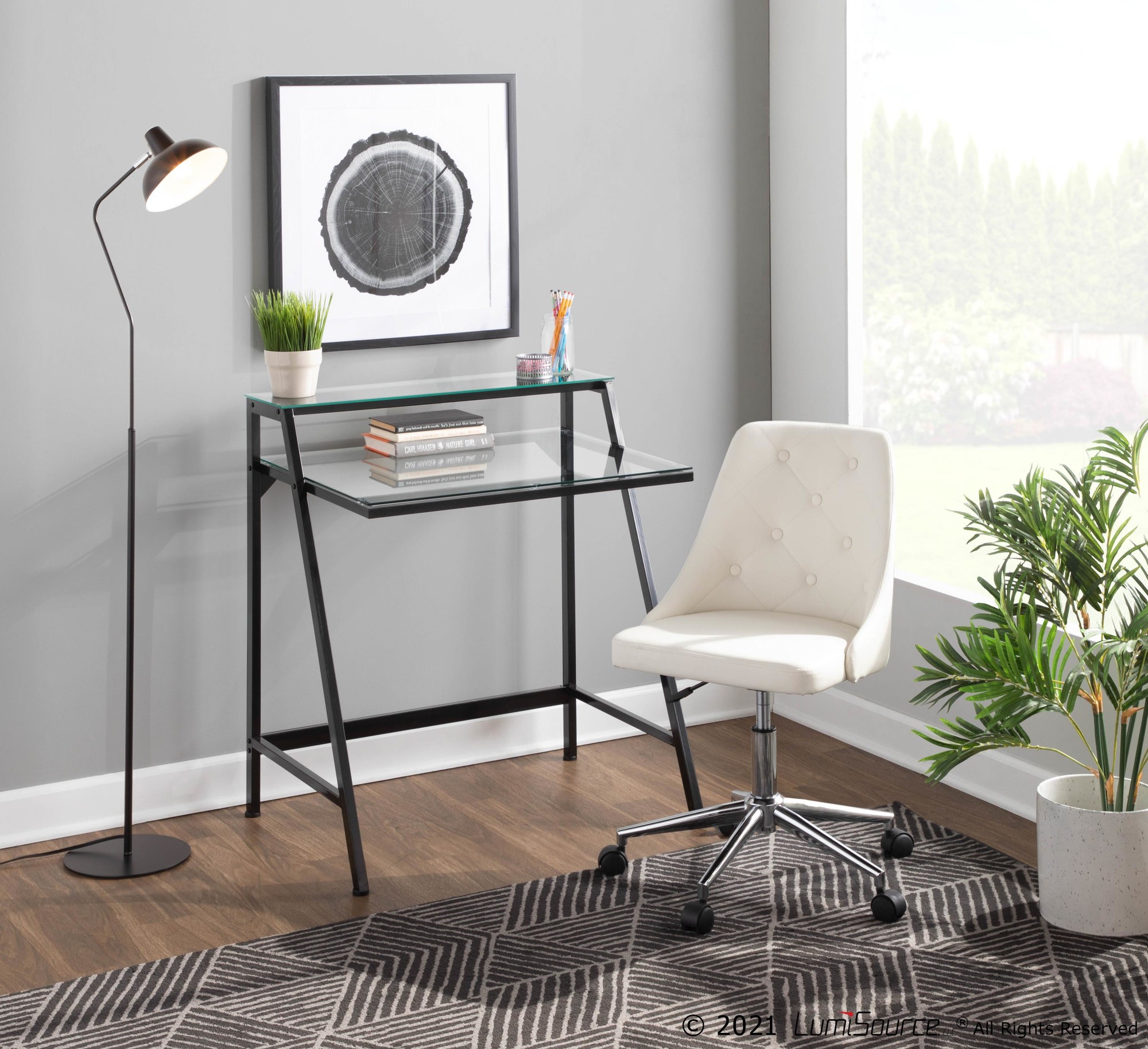 Marche White Faux Leather Contemporary Adjustable Swivel Office Chair 1 Marche White Faux Leather Contemporary Adjustable Swivel Office Chair