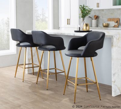 Margarite 26 Contemporary Black Faux Leather Counter Stools (Set of 2)