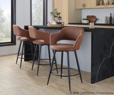 Margarite 26 Contemporary Brown Faux Leather Swivel Counter Stools (Set of 2)