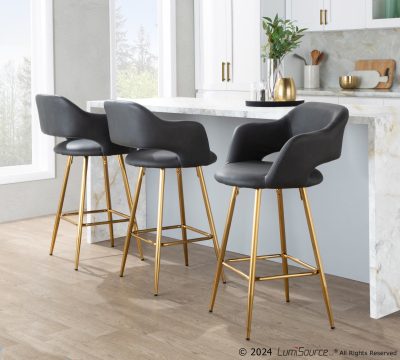 Margarite 26 Contemporary Gold and Grey Counter Stools (Set of 2)
