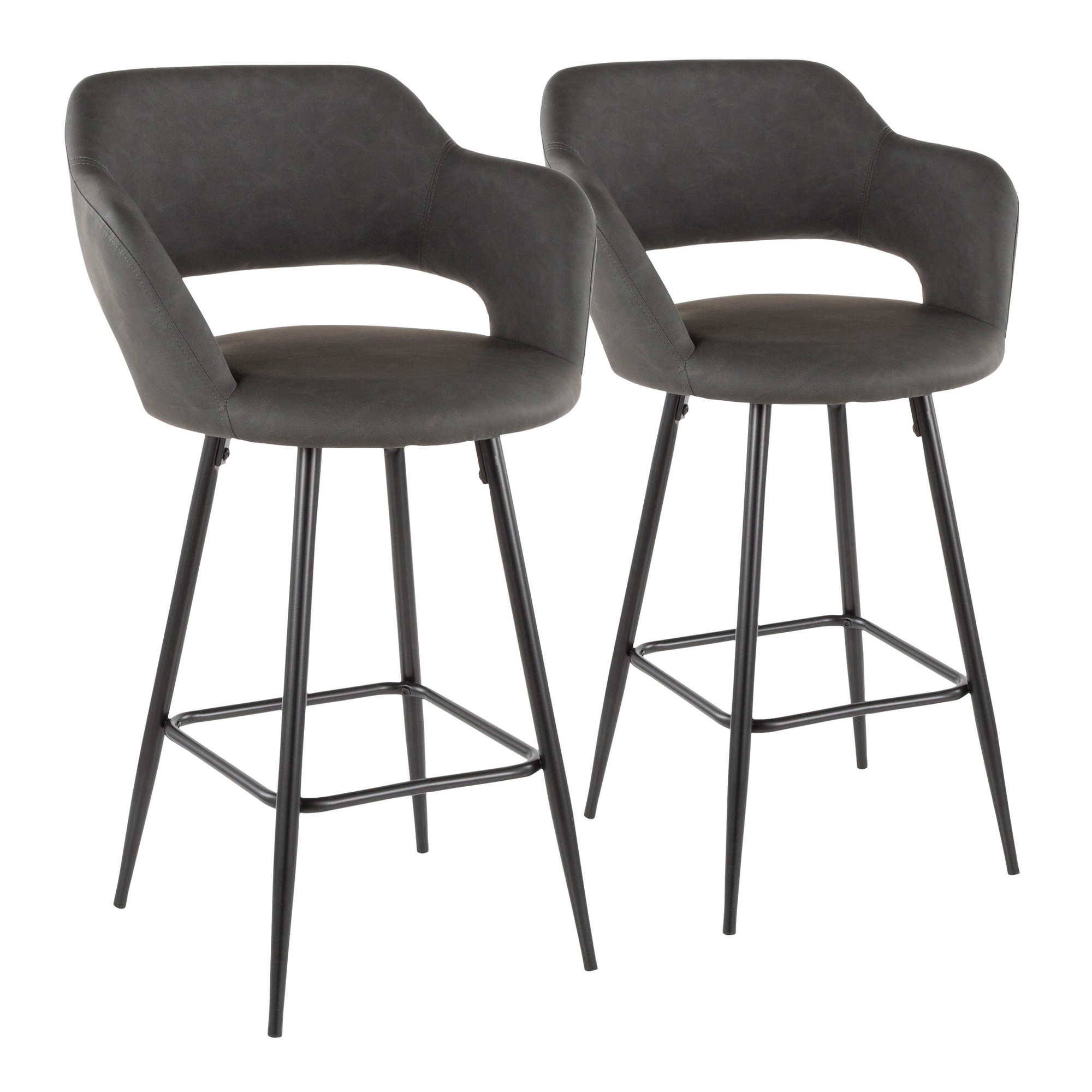 Margarite 26-Inch Black Metal Grey Faux Leather Contemporary Counter Stools (Set of 2) 4 Margarite 26-Inch Black Metal Grey Faux Leather Contemporary Counter Stools (Set of 2) - Image 4