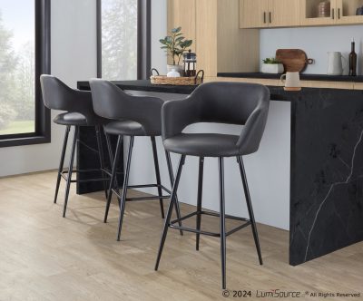 Margarite 26-Inch Black Metal Grey Faux Leather Contemporary Counter Stools (Set of 2)