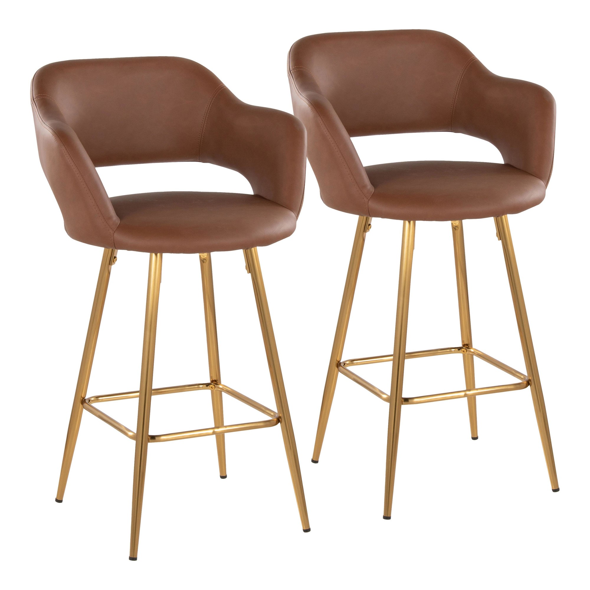 Margarite 26-Inch Brown Faux Leather Contemporary Counter Stools (Set of 2) 2 Margarite 26-Inch Brown Faux Leather Contemporary Counter Stools (Set of 2) - Image 2