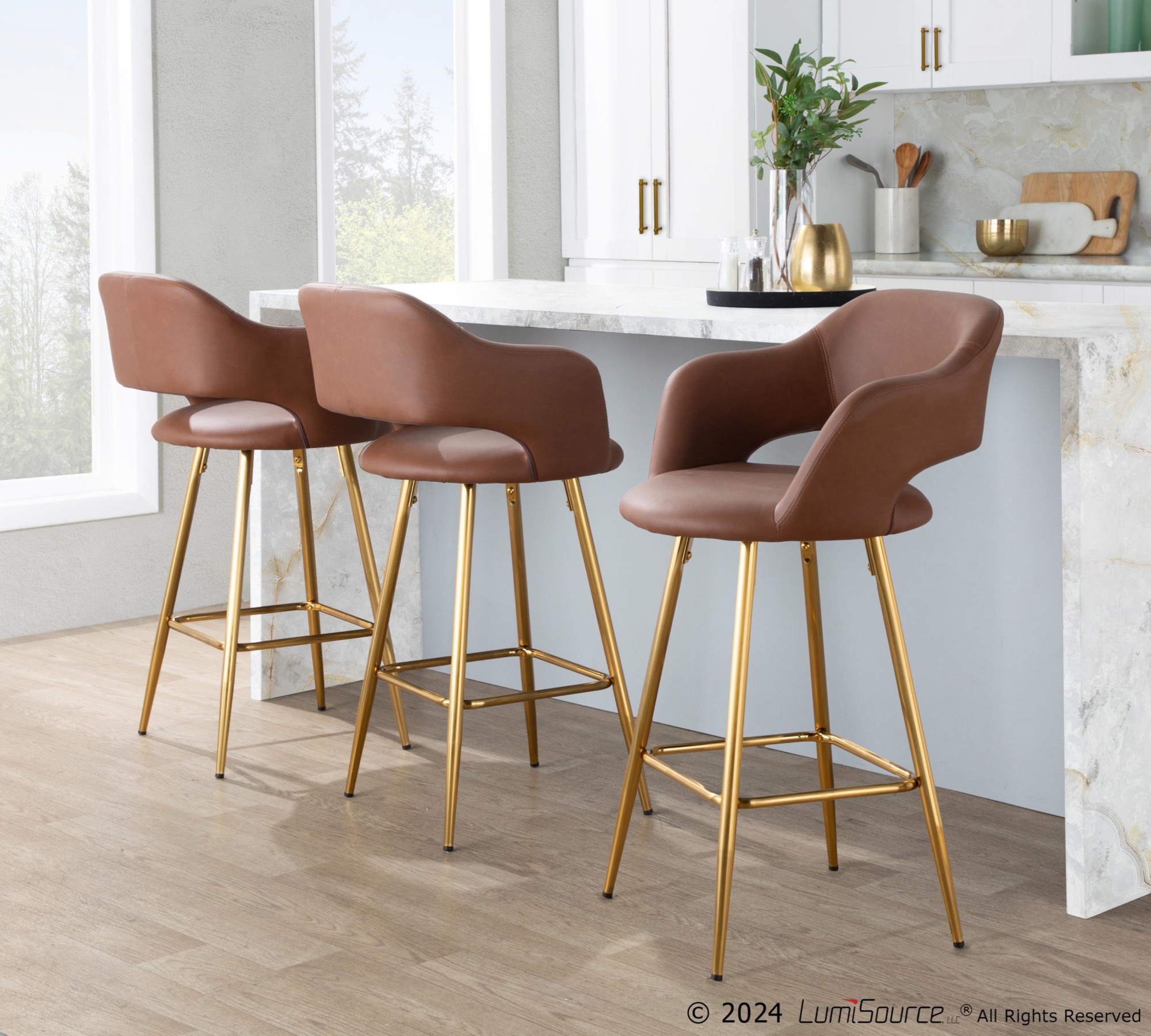 Margarite 26-Inch Brown Faux Leather Contemporary Counter Stools (Set of 2) 1 Margarite 26-Inch Brown Faux Leather Contemporary Counter Stools (Set of 2)