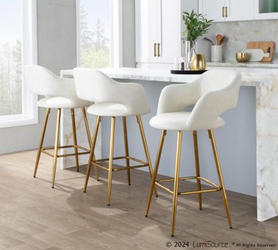 Margarite 26-Inch Contemporary Gold and Cream Counter Stools (Set of 2)