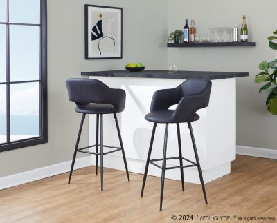 Margarite 30 Black Contemporary Faux Leather Barstools (Set of 2)