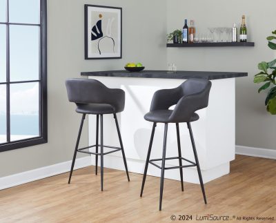 Margarite 30 Contemporary Black Metal and Grey Barstools (Set of 2)