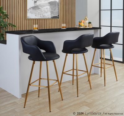 Margarite 30 Contemporary Gold and Black Barstools (Set of 2)