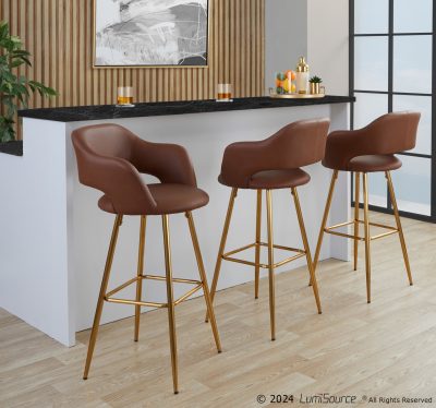 Margarite 30 Contemporary Gold and Brown Faux Leather Barstools (Set of 2)