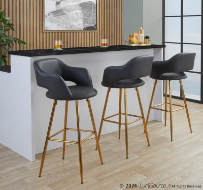 Margarite 30 Contemporary Gold and Grey Barstools (Set of 2)