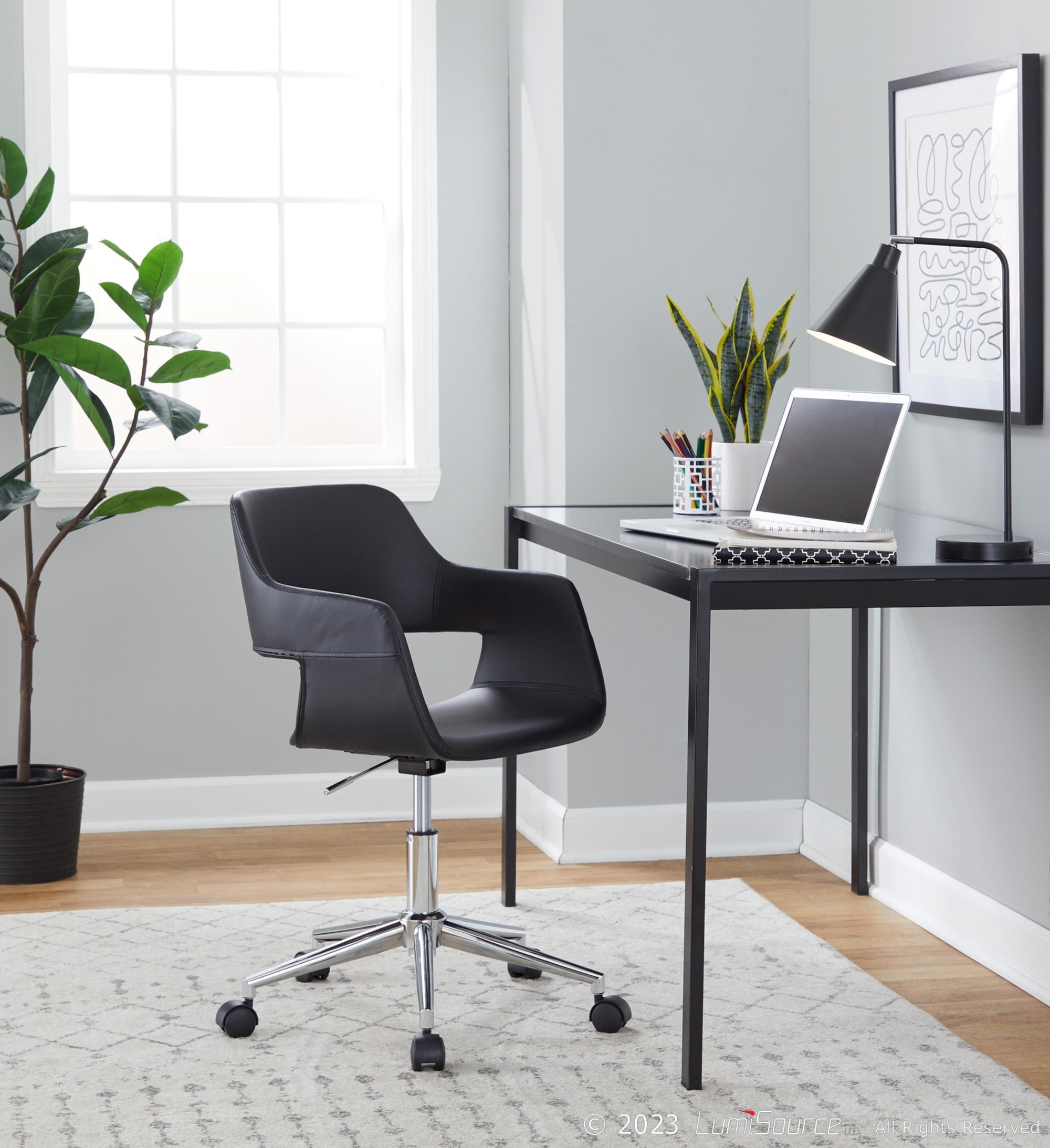 Margarite Black Faux Leather Contemporary Chrome Task Chair 2 Margarite Black Faux Leather Contemporary Chrome Task Chair - Image 2