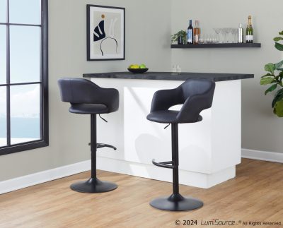 Margarite Black Faux Leather Contemporary Swivel Barstools (Set of 2)