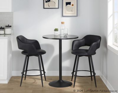 Margarite Black Faux Leather Swivel Contemporary 26-Inch Counter Stools (Set of 2)