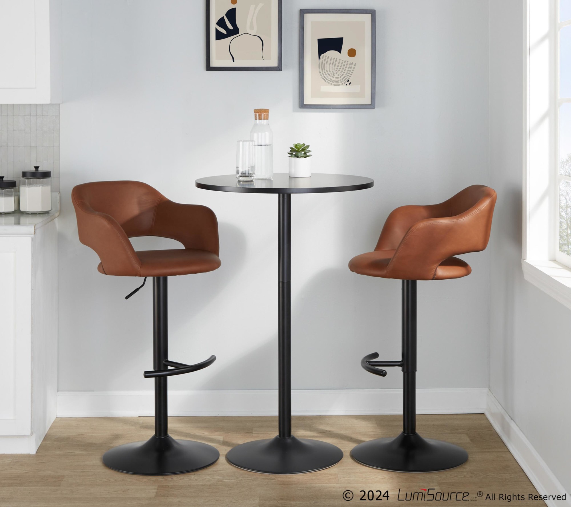 Margarite Black Metal Brown Faux Leather Barstools (Set of 2) 3 Margarite Black Metal Brown Faux Leather Barstools (Set of 2) - Image 3