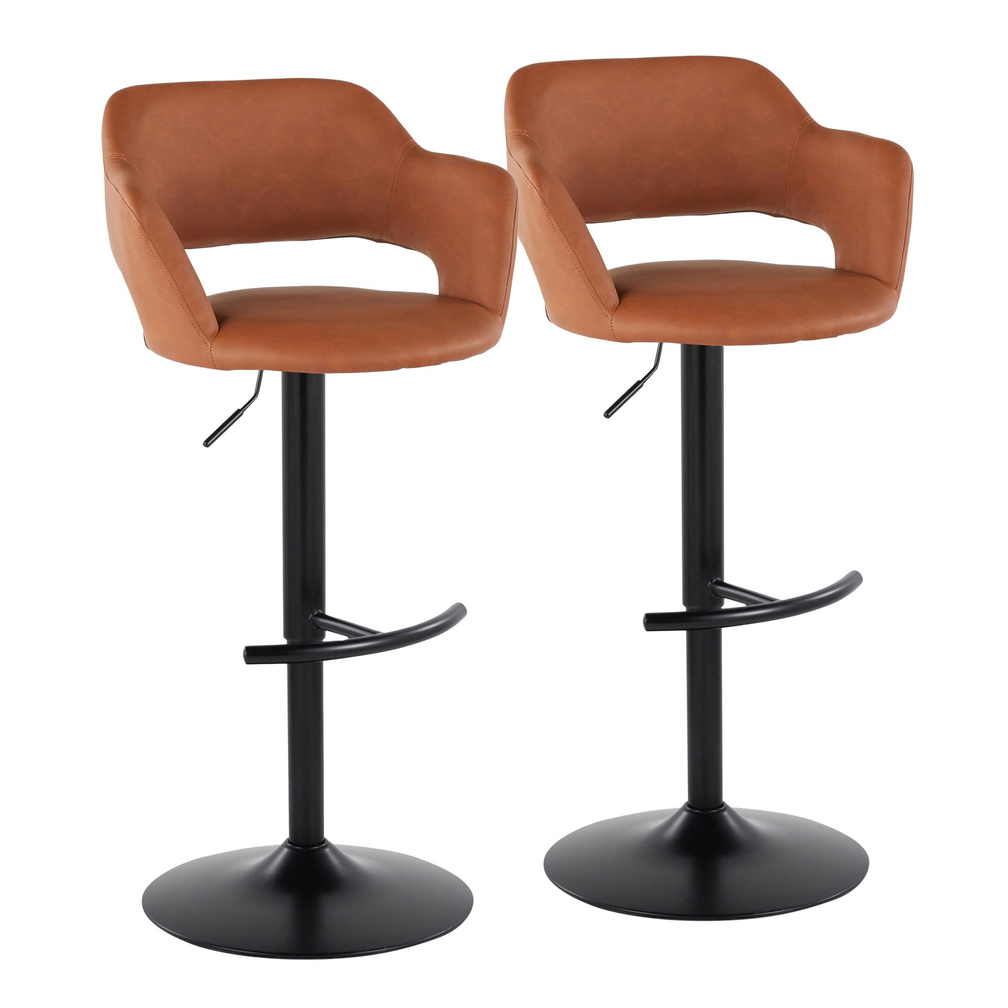 Margarite Black Metal Brown Faux Leather Barstools (Set of 2) 5 Margarite Black Metal Brown Faux Leather Barstools (Set of 2) - Image 5
