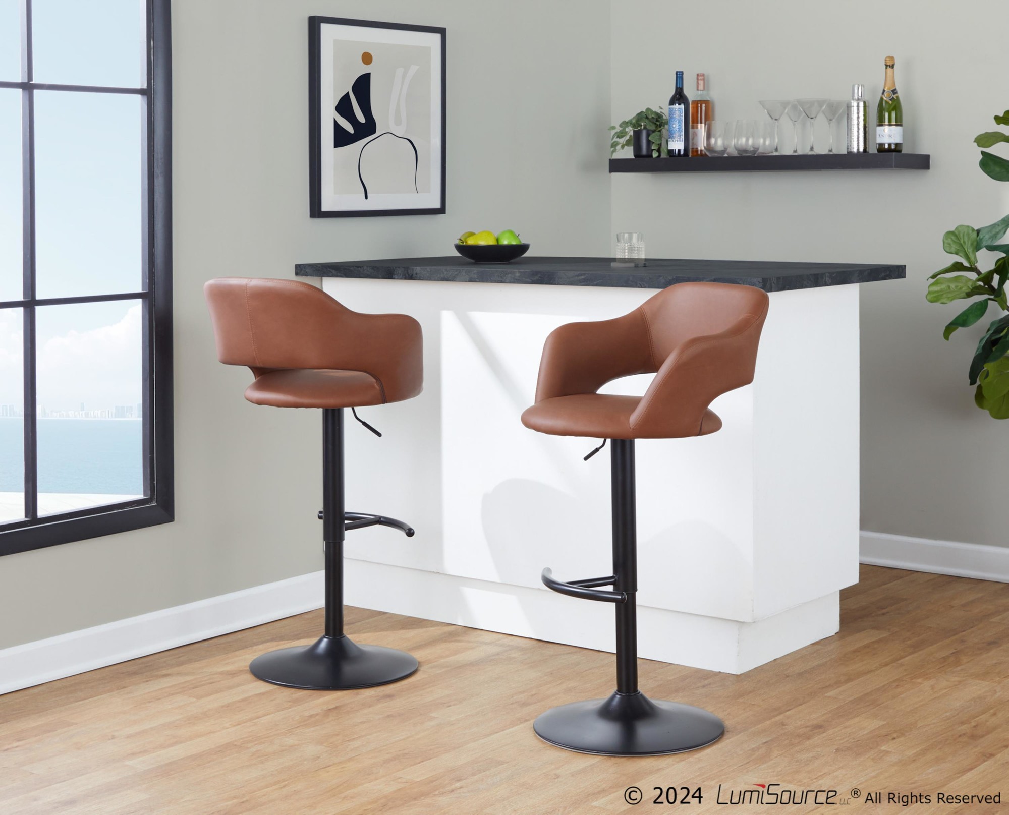 Margarite Black Metal Brown Faux Leather Barstools (Set of 2) 1 Margarite Black Metal Brown Faux Leather Barstools (Set of 2)