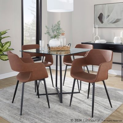 Margarite Black Metal Brown Faux Leather Contemporary Chairs (Set of 2)