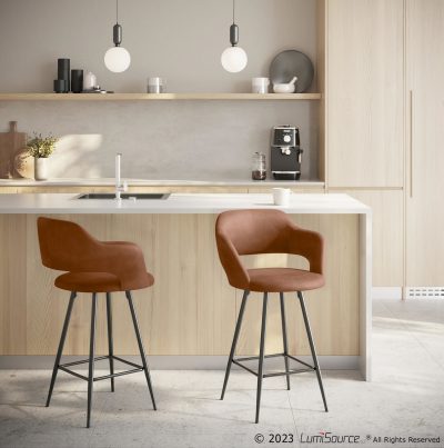 Margarite Black Metal Brown Faux Leather Contemporary Counter Stools (Set of 2)