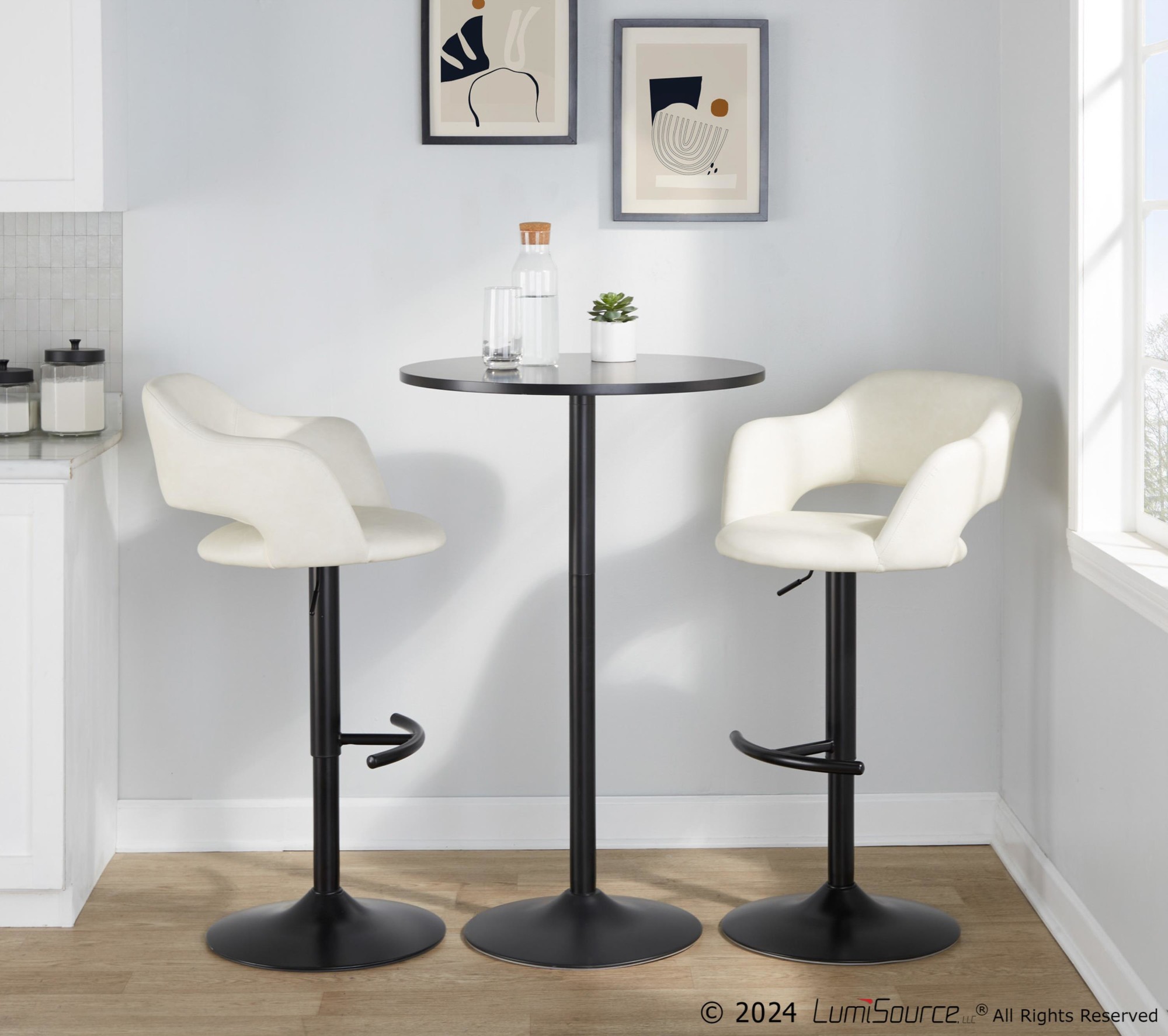 Margarite Black Metal Cream Faux Leather Contemporary Barstools (Set of 2) 2 Margarite Black Metal Cream Faux Leather Contemporary Barstools (Set of 2) - Image 2