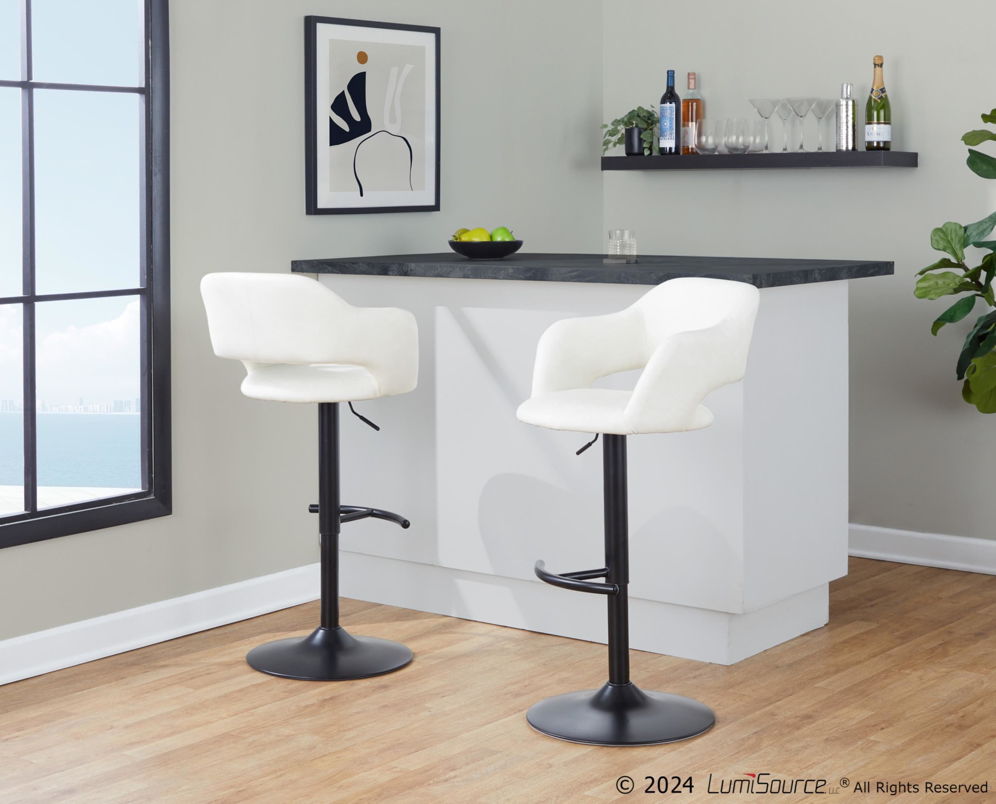 Margarite Black Metal Cream Faux Leather Contemporary Barstools (Set of 2) 3 Margarite Black Metal Cream Faux Leather Contemporary Barstools (Set of 2) - Image 3