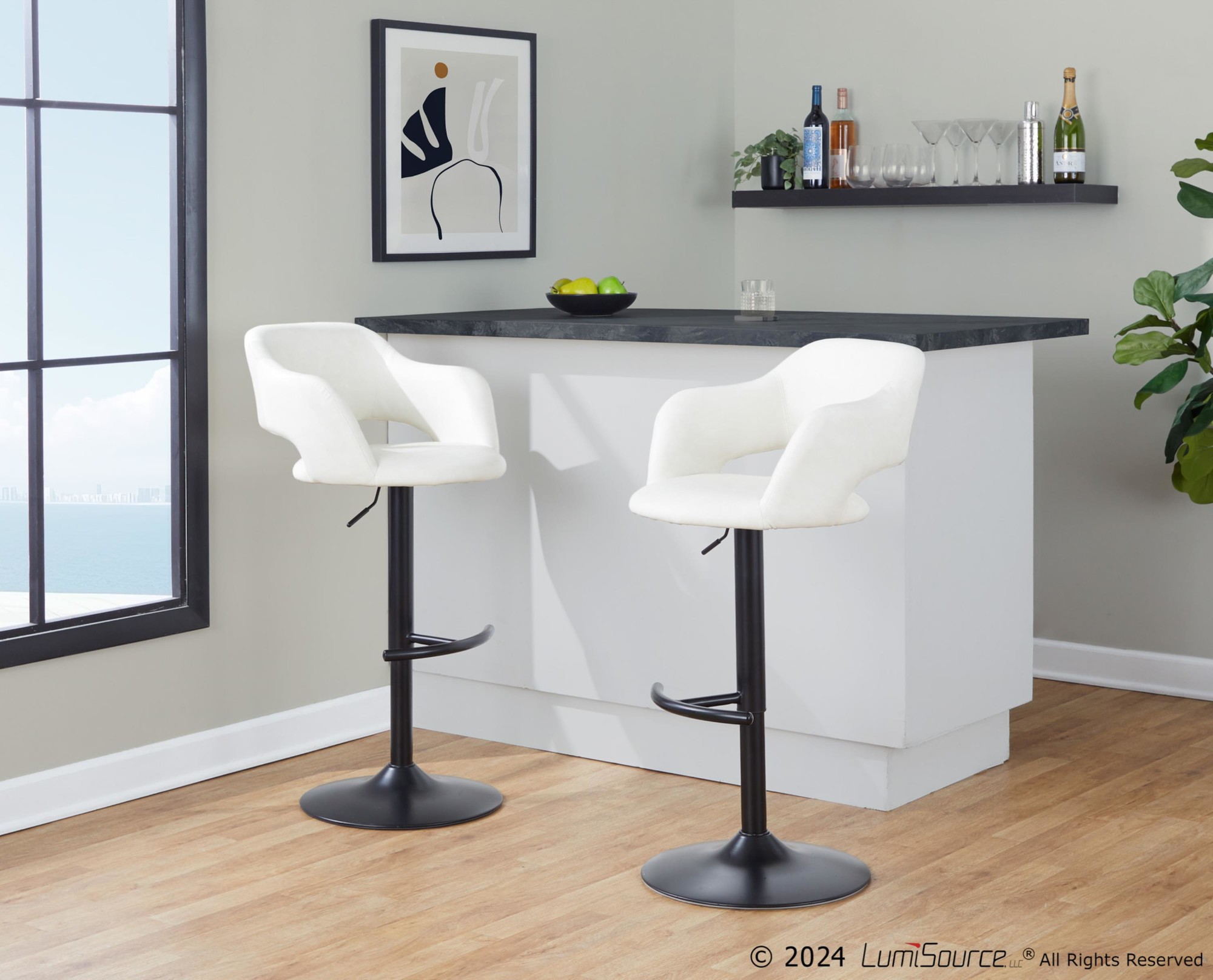 Margarite Black Metal Cream Faux Leather Contemporary Barstools (Set of 2) 4 Margarite Black Metal Cream Faux Leather Contemporary Barstools (Set of 2) - Image 4
