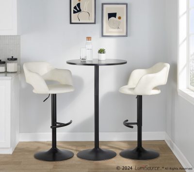 Margarite Black Metal Cream Faux Leather Contemporary Barstools (Set of 2)