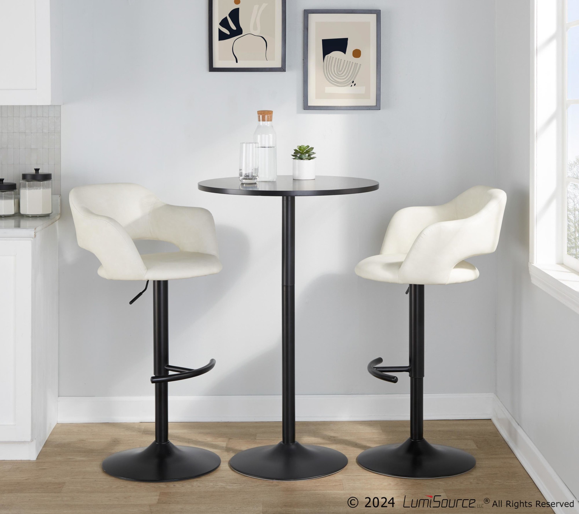 Margarite Black Metal Cream Faux Leather Contemporary Barstools (Set of 2) 1 Margarite Black Metal Cream Faux Leather Contemporary Barstools (Set of 2)