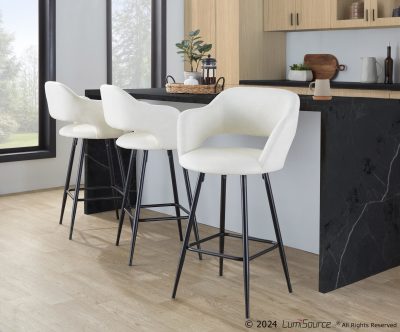 Margarite Black Metal Cream Faux Leather Contemporary Counter Stools (Set of 2)