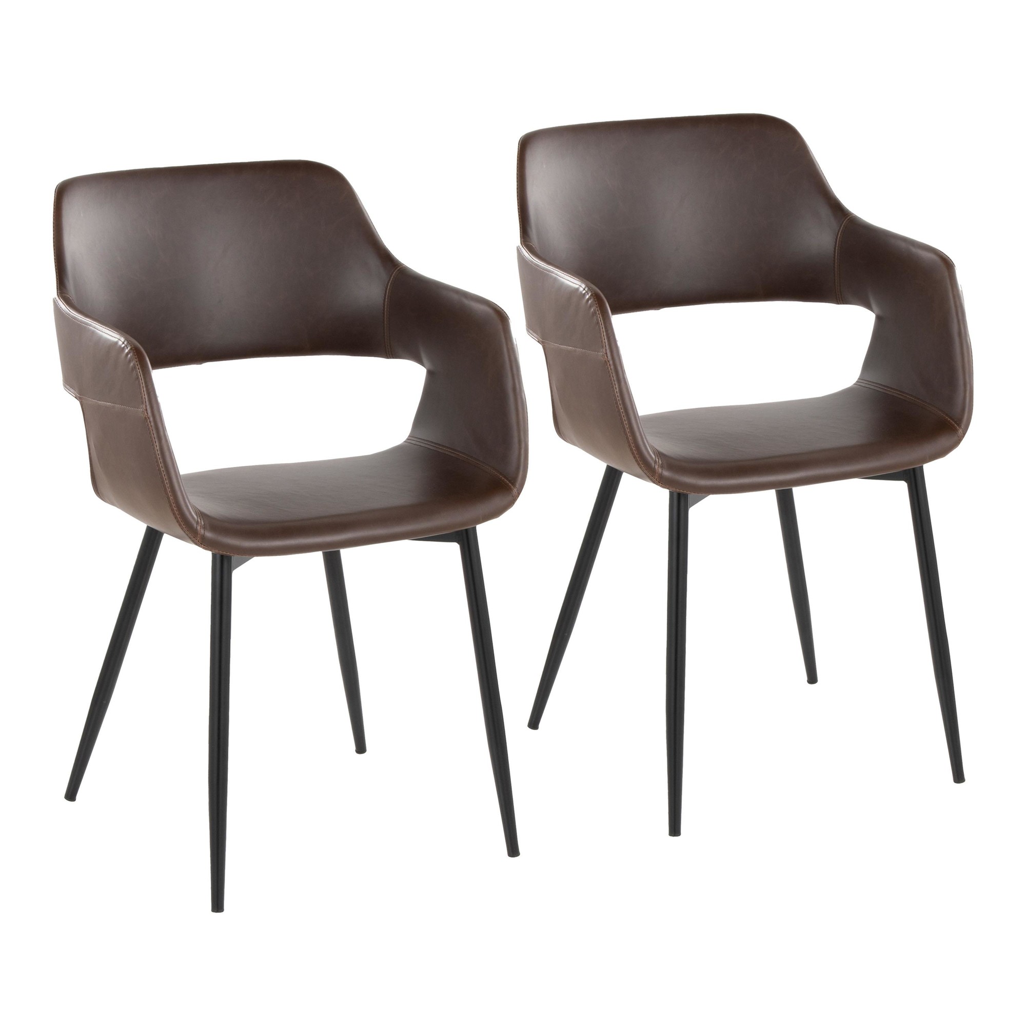 Margarite Black Metal Espresso Faux Leather Contemporary Chairs (Set of 2) 3 Margarite Black Metal Espresso Faux Leather Contemporary Chairs (Set of 2) - Image 3