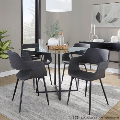 Margarite Black Metal Grey Faux Leather Contemporary Chairs (Set of 2)